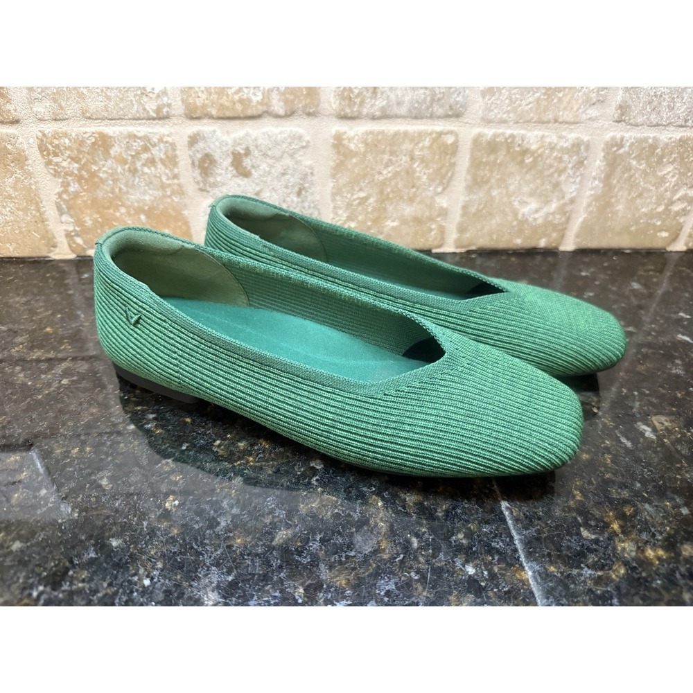 Vivaia Margot 2.0 Square Toe V Cut Washable Knit Ballet Flats Green 39.5 US 8.5